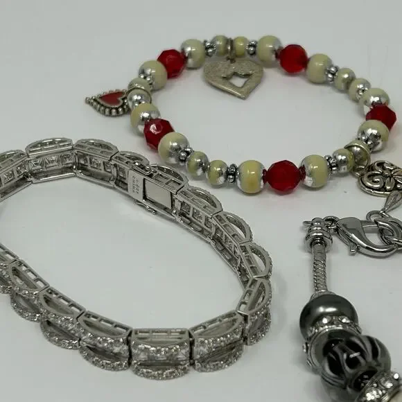 Lot 5 Jewelry Bracelets Costume Bella Perlina Gold Silver Tone Heart Shiny Beads - Picture 9 of 13